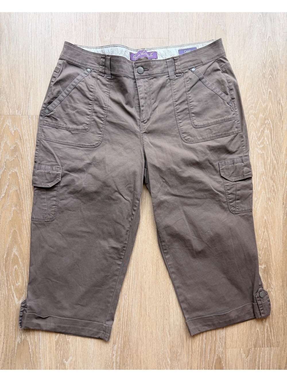 Y2K Brown Cargo Capri Pants Size 12 Cotton Blend